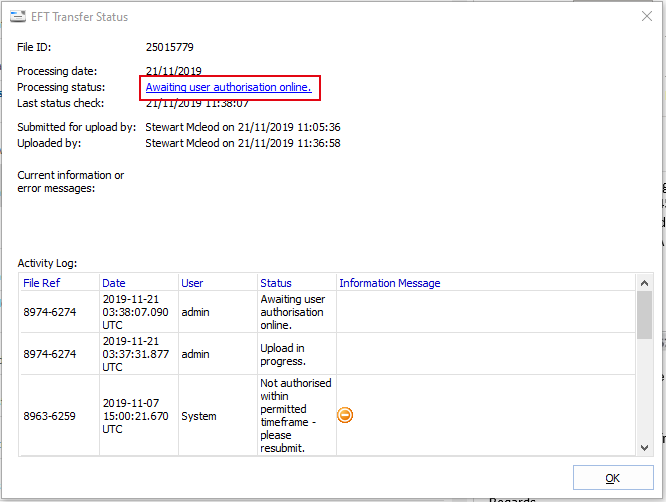 Banking Integration Checking A Payment File Transfer Status Exalt